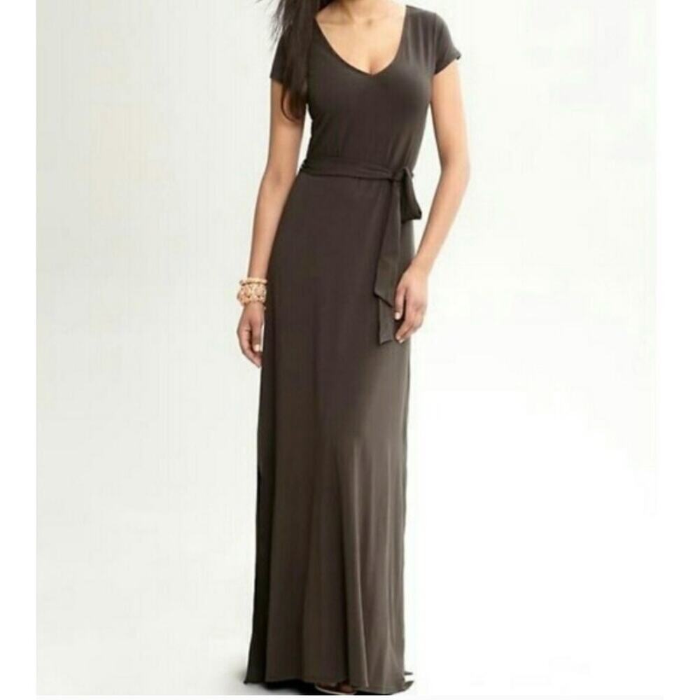 Banana Republic Heritage Stretch Brown Maxi Dress Size S Fit Flare Jersey Petite